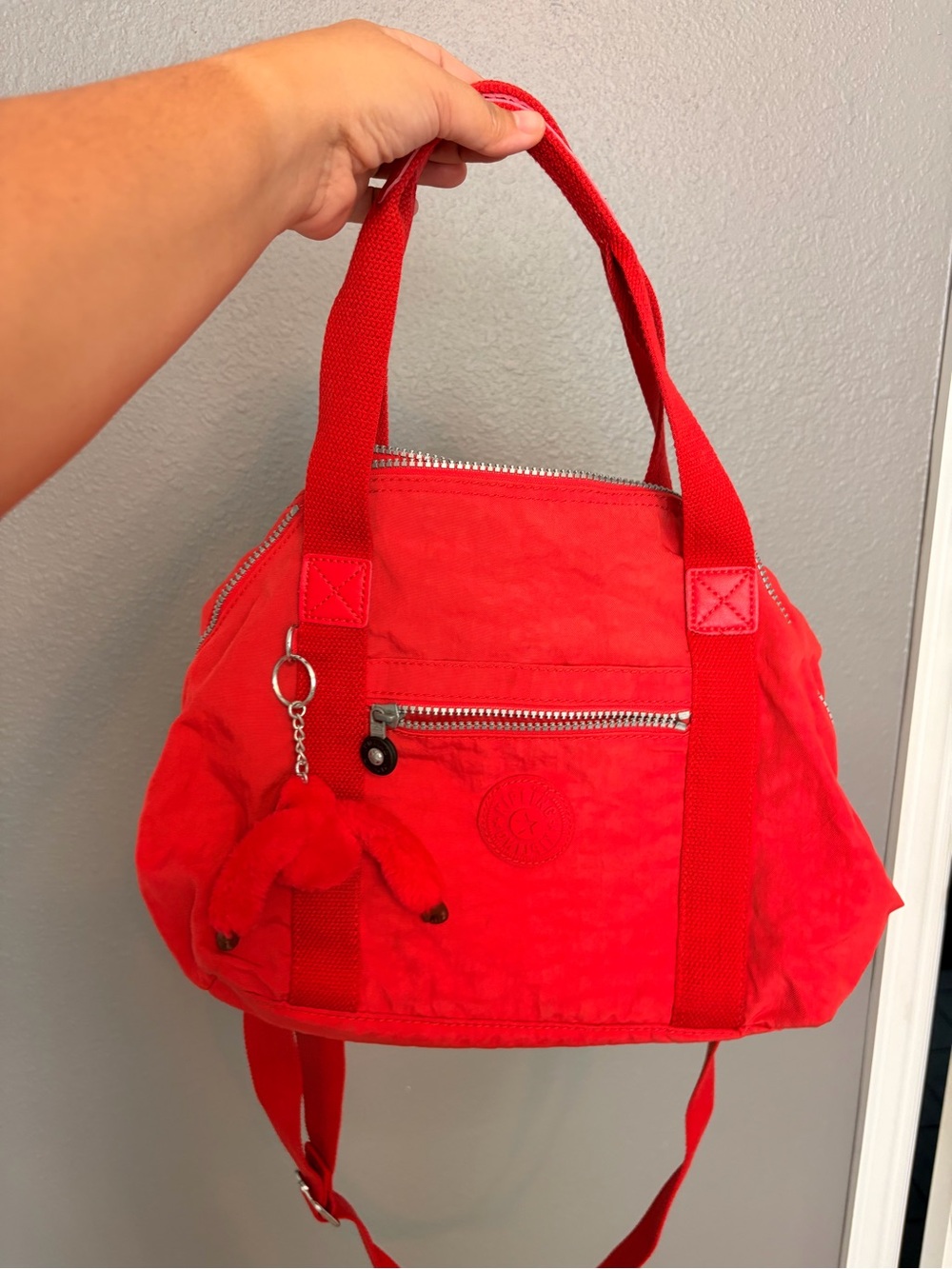 Kipling Red Womenβs Tote Bag with Removable Charm